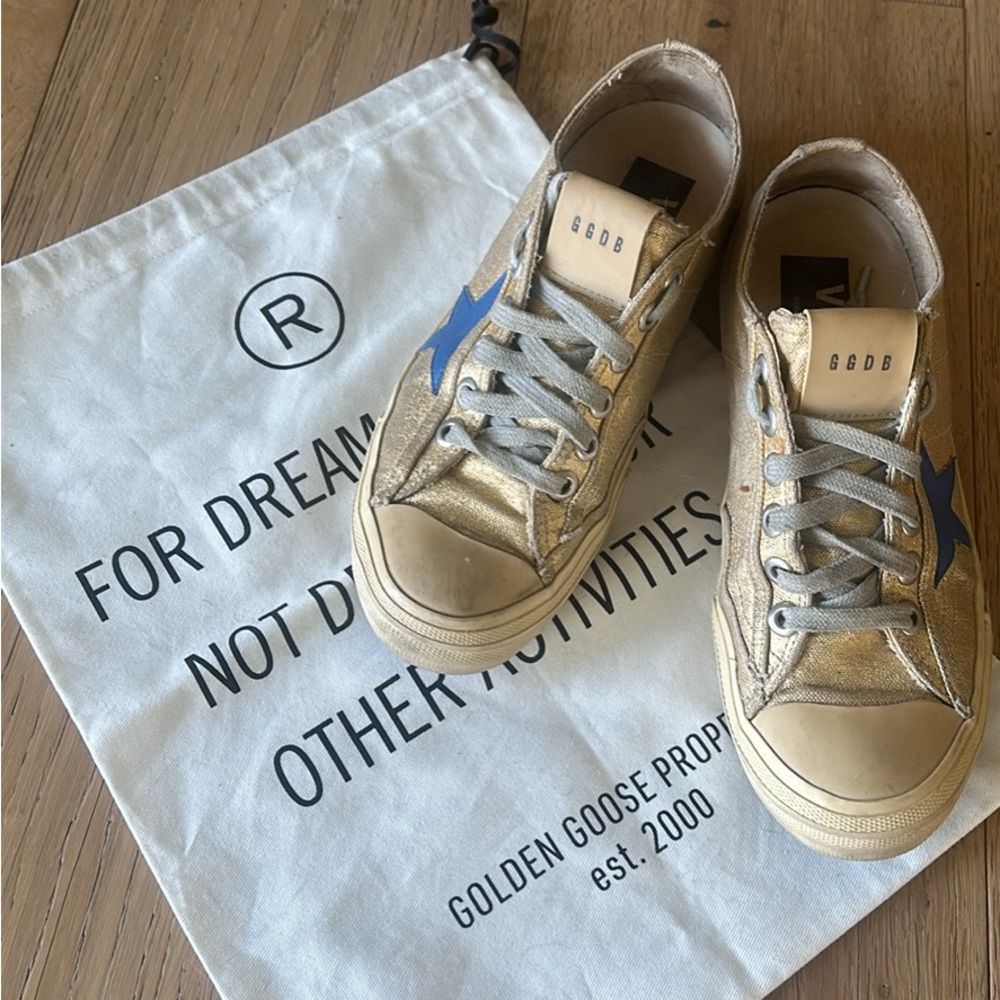 Golden Goose Metallic Sneakers with Blue Star